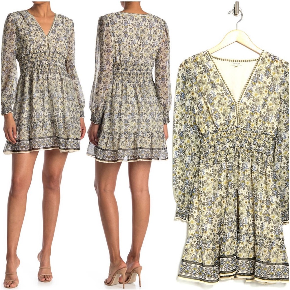 Max Studio Gold V-Neck Smock Dress - Picture 3 of 3